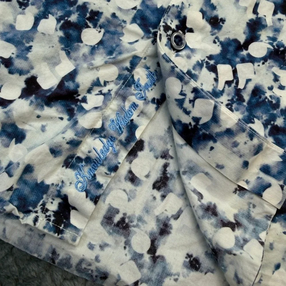 Robert Graham Shirt Men XL Blue Abstract Tie Dye Short Sleeve Classic Fit Cotton